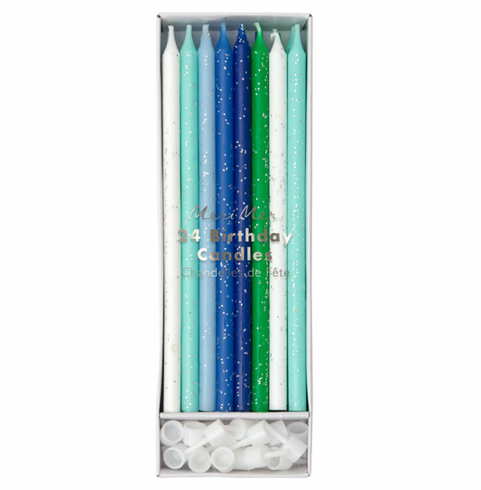 Blue & Green Glitter Birthday Candles (24)