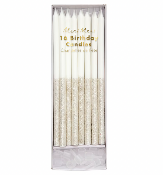 Silver Glitter Dipped Birthday Candles (16)