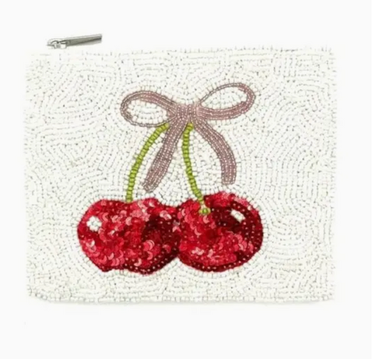 Christmas Holiday Cherry Beaded Coin Purse