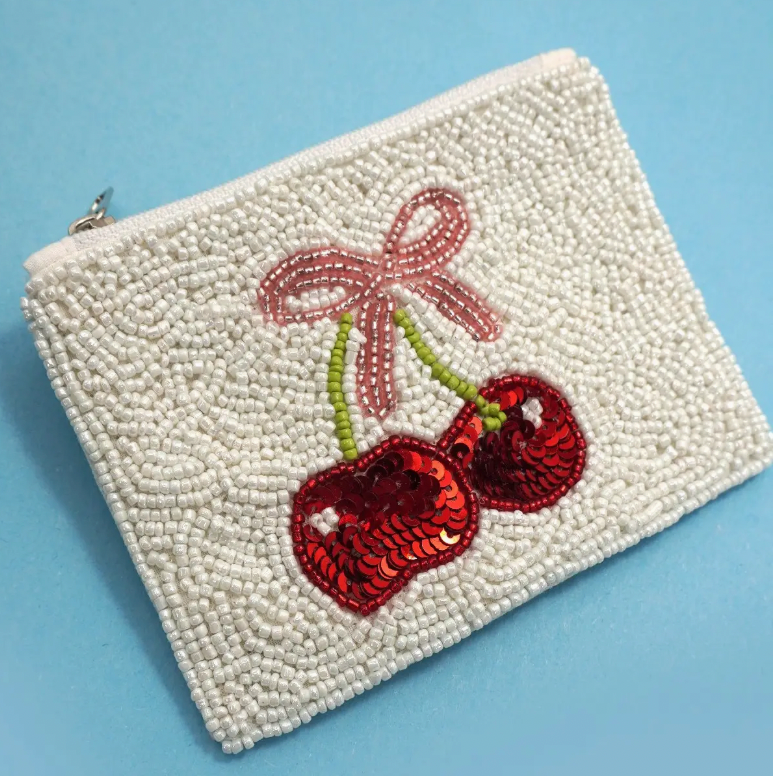 Christmas Holiday Cherry Beaded Coin Purse