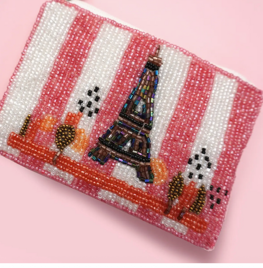 Paris Scene Seed Bead Coin Pouch
