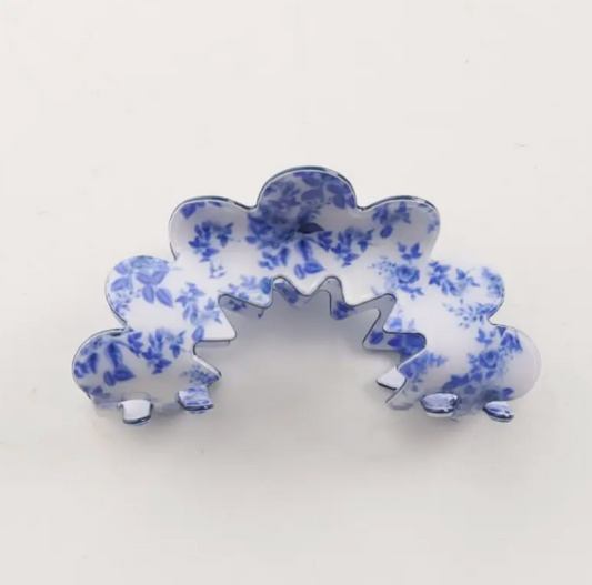 Vintage Porcelain Style Half Moon Hair Claw Clip