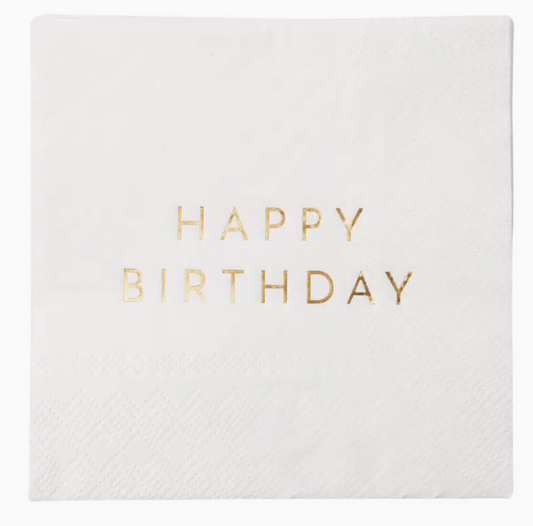White & Gold Signature Happy Birthday Cocktail Napkins