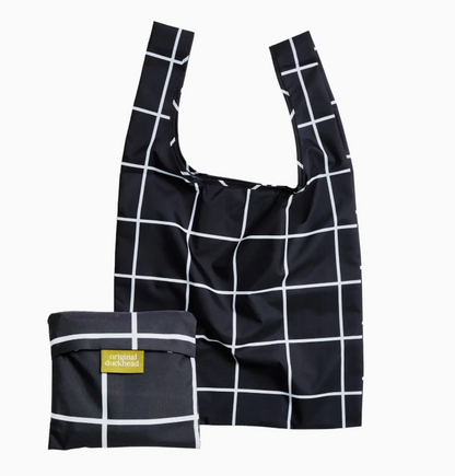 Stylish Black Grid Reusable Eco-Friendly Shopping Bag