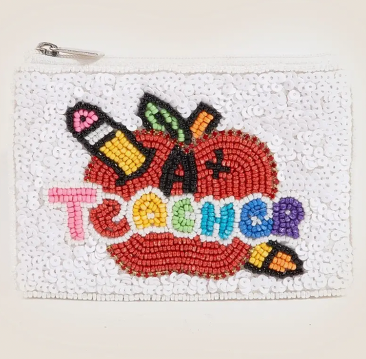 A+ Apple Teacher Seed Beaded Coin Purse