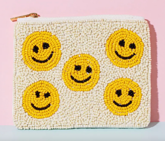 Multi Happy Face Beaded Coin Purse