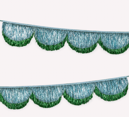 Blue Tinsel Scallop Garland