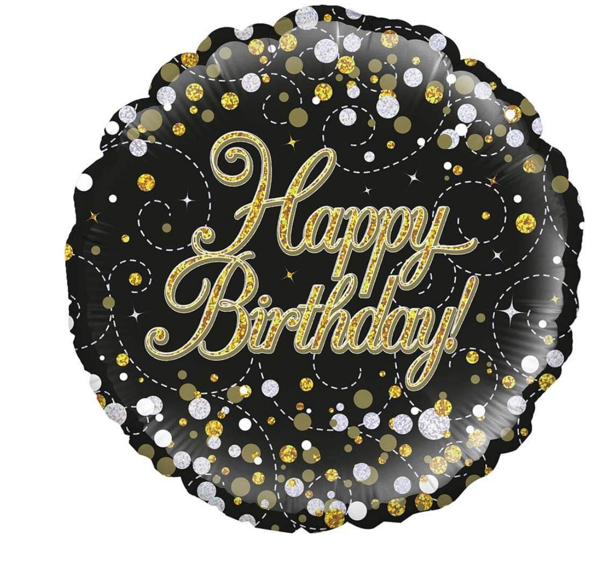 Happy Birthday Balloon Black + Metallic