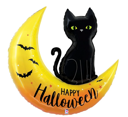 41"Halloween Cat on a Moon Balloon