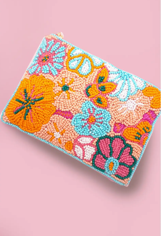 Flower Power Seed Bead Coin Pouch