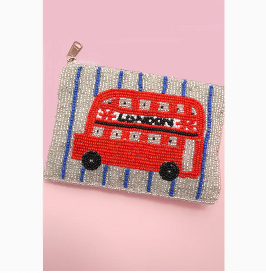 London Bus Seed Bead Coin Pouch