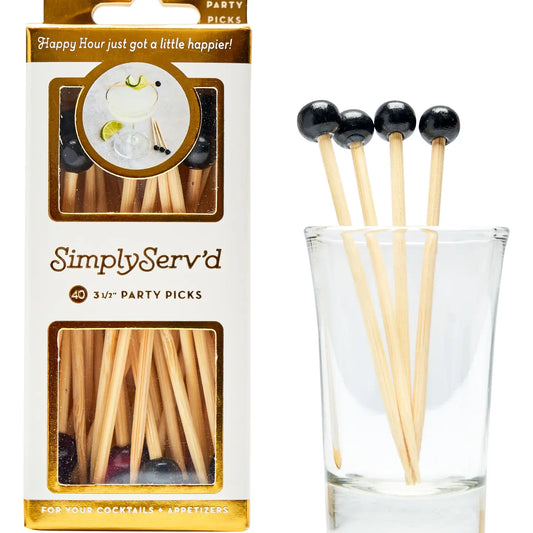 Party Pick Fancy Bamboo Toothpick Small 3.5" Black Ball