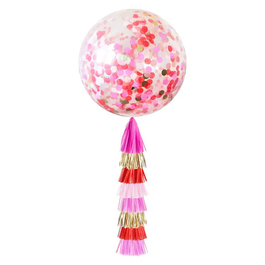 Jumbo Confetti Balloon & Tassel Tail - Red & Pink