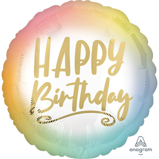 17" Ombre Gold Happy Birthday Balloon