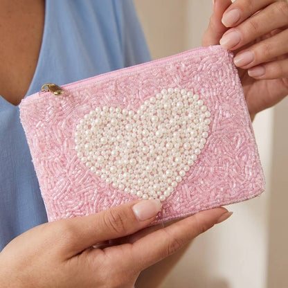 Pearl Heart Seed Beaded Coin Purse