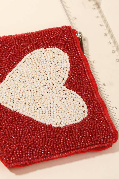 White Heart Seed Beaded Coin Purse