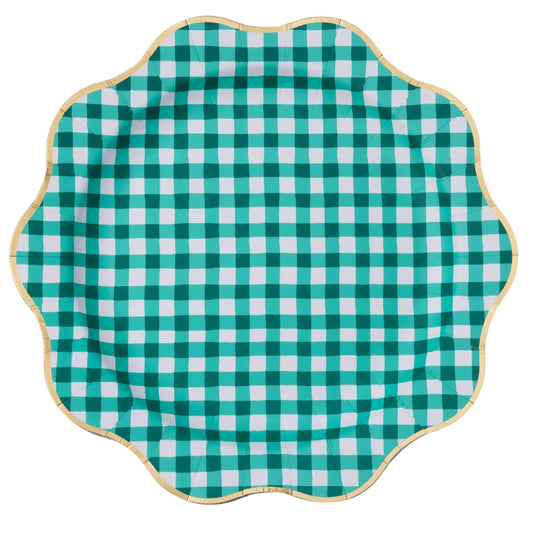 Elegant Emerald Green Gingham Dinner Plates