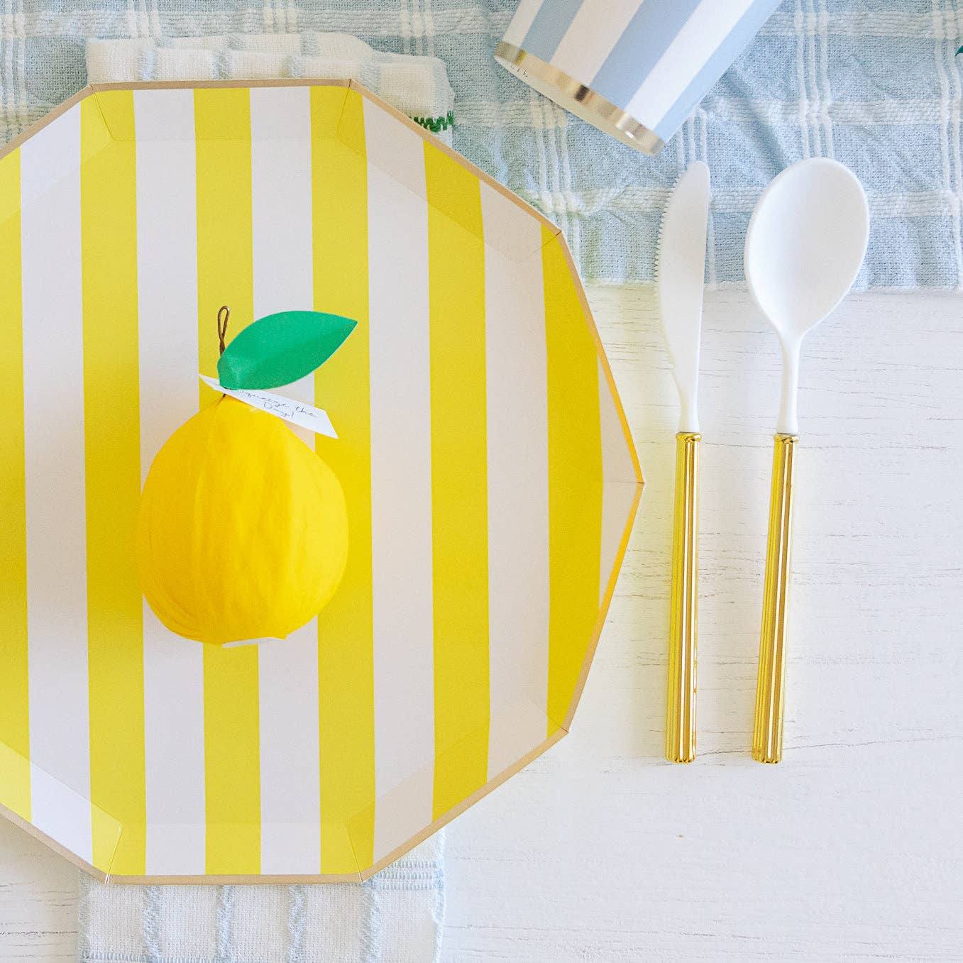 Soleil Yellow Cabana Stripe Dinner Plates
