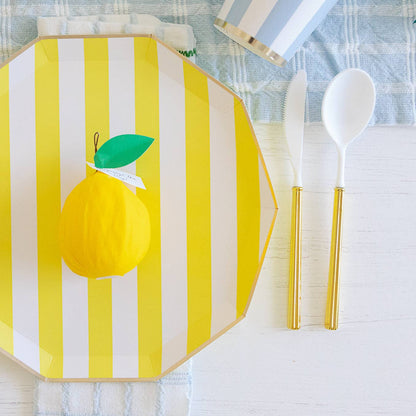 Soleil Yellow Cabana Stripe Dinner Plates