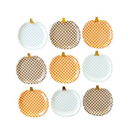 Harvest Gingham Pumpkin Shaped Plates