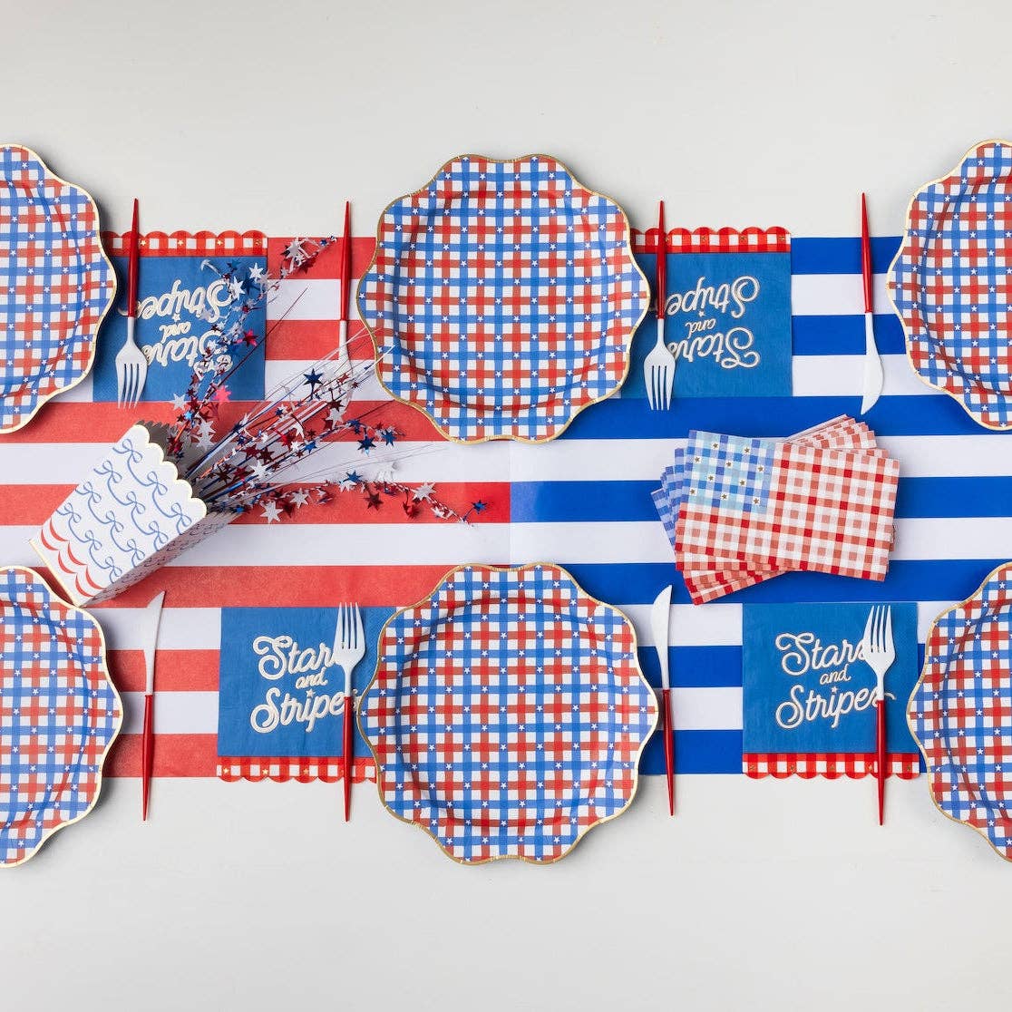 Red & Blue Gingham Star Dinner Plates
