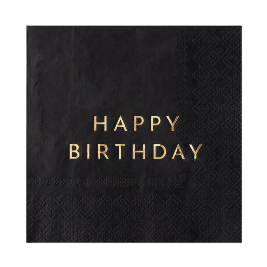 Black & Gold Happy Birthday Cocktail Napkins