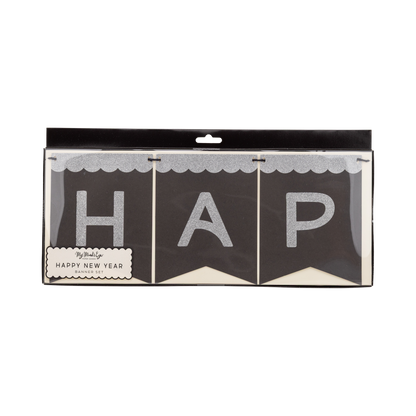 Silver Glitter Happy New Year Paper Banner Set