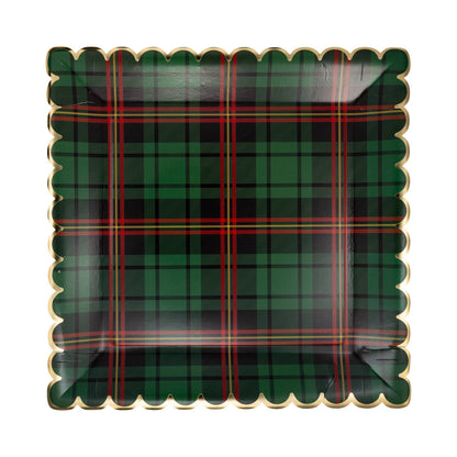 Green Plaid Christmas Square Dinner Plates