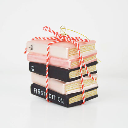 Book Club Stack Glass Christmas Ornament