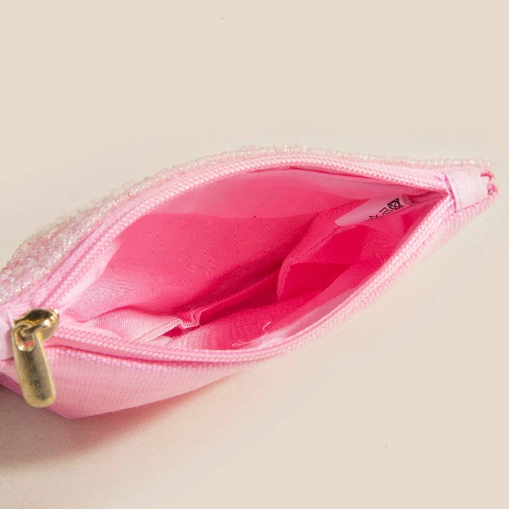 Pearl Heart Seed Beaded Coin Purse