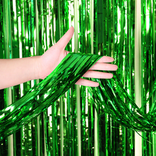 3'X6.5' Foil Fringe Curtain  - Metallic Green