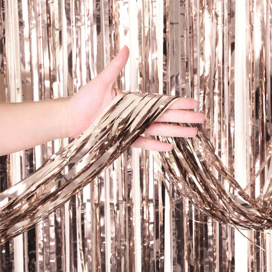 3'X6.5' Foil Fringe Curtain  - Metallic White Gold